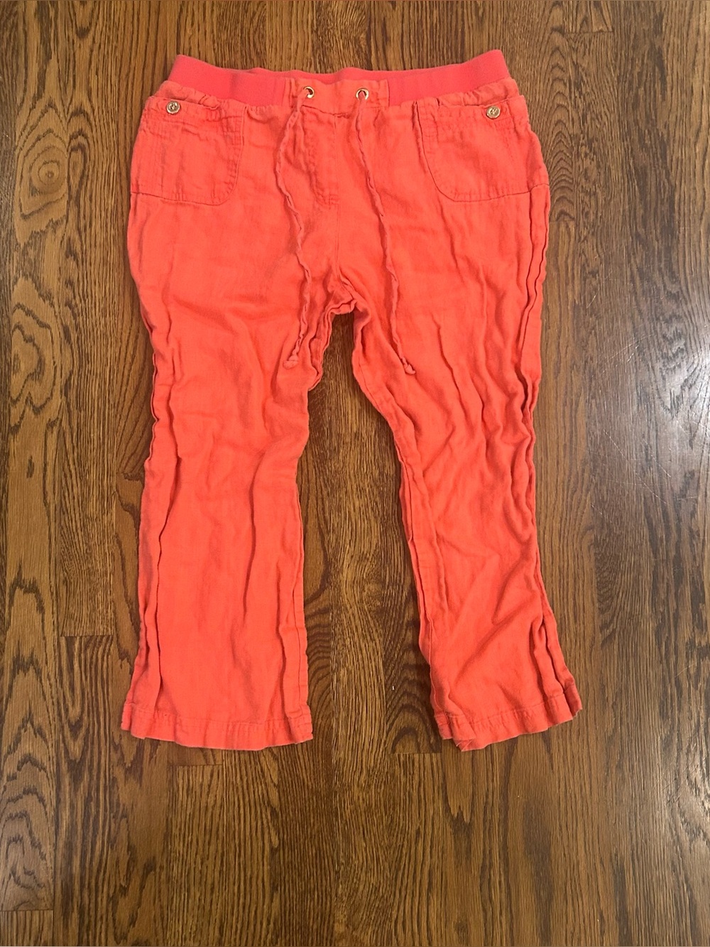 JM Collection Coral Ruched Linen Crop Pants
